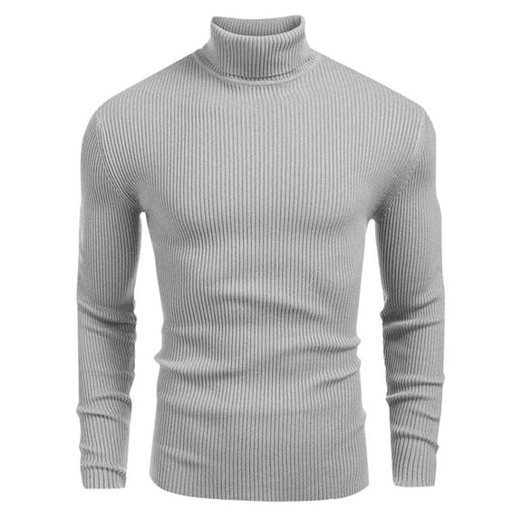 Hueook Sweater Vest Men Casual Solid Thickened Knit Pullover Long Sleeve Turtleneck Sweater Gray M