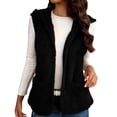 thumbnail image 1 of Hueook Sweater Vest Womens Solid Color V-neck Double-faced Velvet Loose Short Coat Black M, 1 of 8