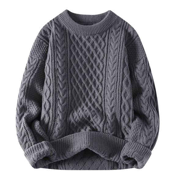 Hueook Sweaters Men's Casual Long Sleeve Pullover Solid Round-Neck Sweater Knitwear Top Coat Gray 2X