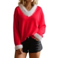 thumbnail image 1 of Hueook Sweaters for Women Holiday V Neck Pullover Top Women's V-neck Pullover Solid Color Casual Top Red L, 1 of 7