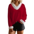 thumbnail image 1 of Hueook Sweaters for Women Holiday V Neck Pullover Top Women's V-neck Pullover Solid Color Casual Top Wine 2X, 1 of 7