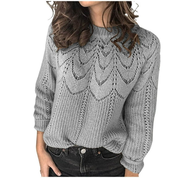 Hueook Sweaters for Women Plus Size Printed 2023 Womens Tops Fall Winter Fashion Casual knitted Sweater Women Pullover Christmas Clearance