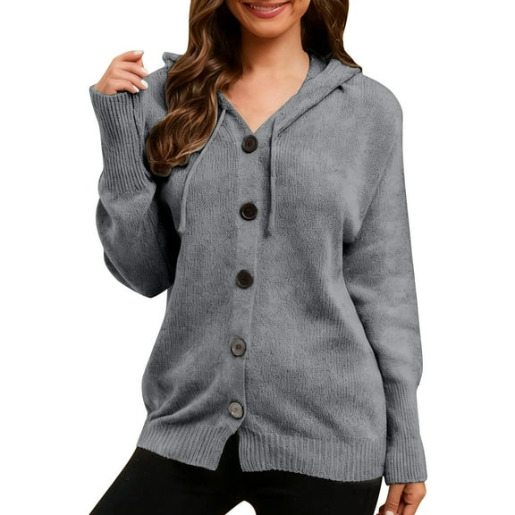 Hueook Sweaters for Women Sweater Sets for Women Women's V-sleeve Solid Color Long Sleeved Breasted Knitted Sweater Cardigan Gray XL
