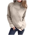 thumbnail image 1 of Hueook Sweaters for Women Trendy Striped Sweater Women Women's Casual with Solid Color Hollow Out Round Neck Knitted Sweater Khaki 3X, 1 of 8