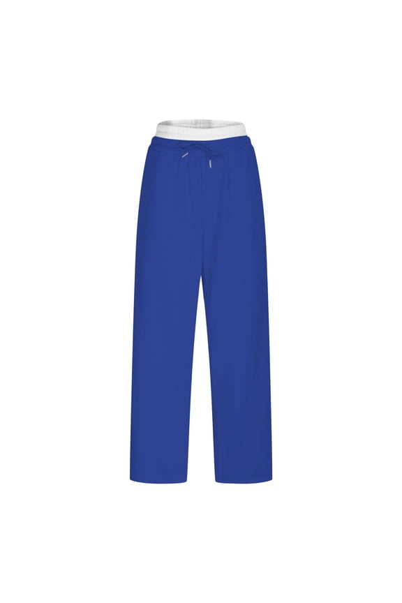 Sweatpants Women Palazzo Pants Men's unisex solid color drawstring elastic fake waist double-layer double pocket pants pants Blue S