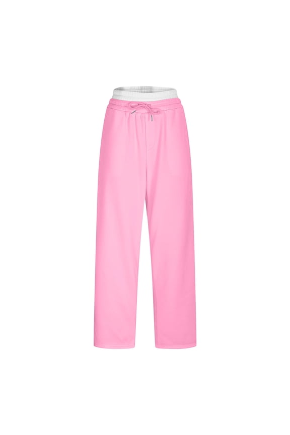 Sweatpants Women Palazzo Pants Men's unisex solid color drawstring elastic fake waist double-layer double pocket pants pants Pink 2X