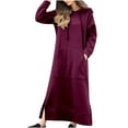 thumbnail image 1 of Hueook Sweatshirt Dress Fall Dresses for Women 2025 Women's Fashion Round Neck Winter Warm Color Long Sleeve Pocket Long Dress Wine L, 1 of 6