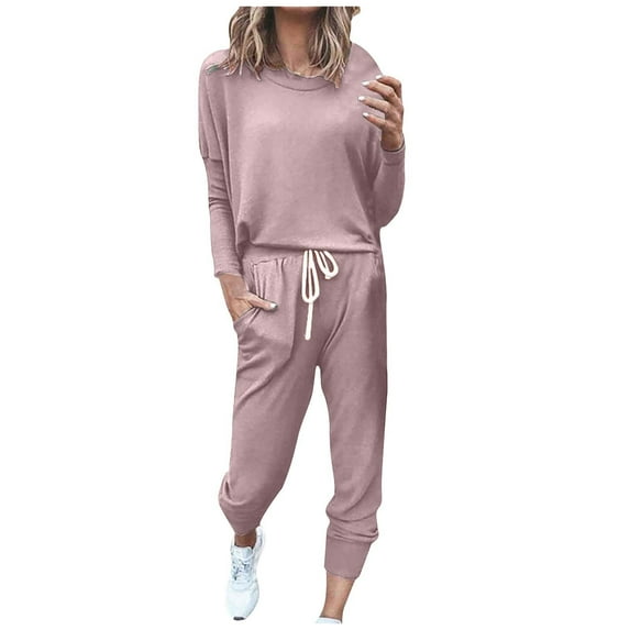 Hueook Sweatshirt and Sweatpants for Women Long Sleeve Women's Sports Tracksuits with Pokets Fall Winter Suit on Clearance