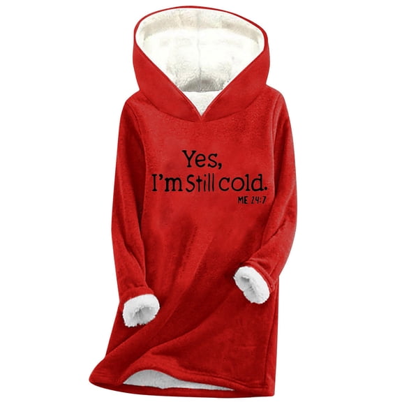 Hueook Sweatshirt for Women Women's Digital Printed Plush and Thickened Fashionable Casual Long Sleeved Hooded Round Neck Sweatshirt Red L