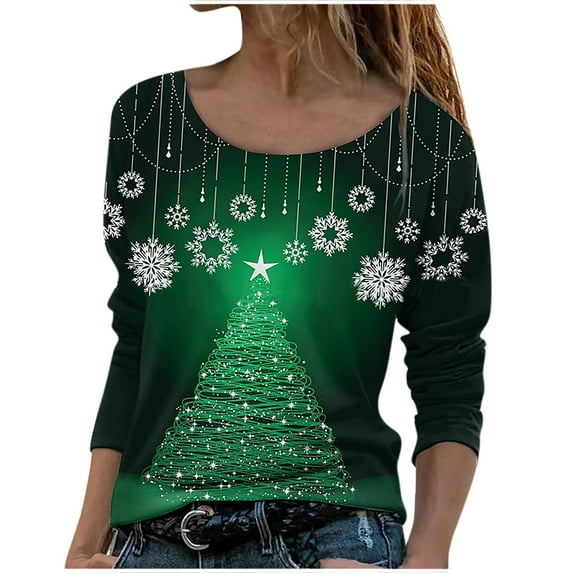 Hueook Sweatshirts for Women Plus Size Fashion Christmas Print Colorful Pullover Long Sleeve Casual Sweater Blouse Tops