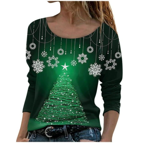 Hueook Sweatshirts for Women Plus Size Fashion Christmas Print Colorful Pullover Long Sleeve Casual Sweater Blouse Tops