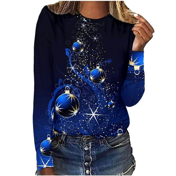 Hueook Sweatshirts for Women Plus Size Fashion Christmas Print Colorful Pullover Long Sleeve Casual Sweater Blouse Tops