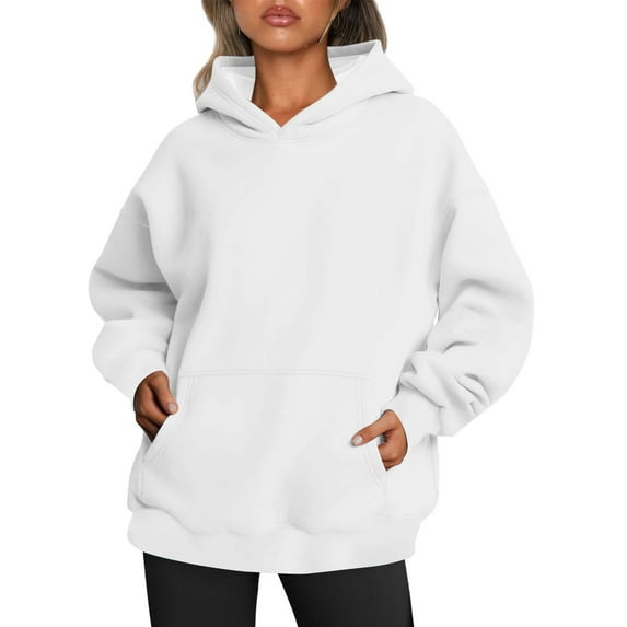 Hueook Sweatshirts for Women Plus Size Long Sleeve Solid Color Fashion Casual Hooded Blouse With Pocket rewneck Pullover Sweatshirt Tops