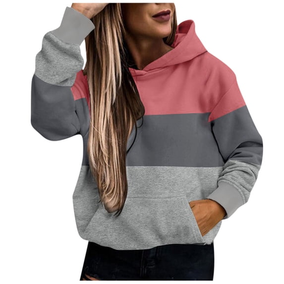 Hueook Sweatshirts for Women Plus Size Long Sleeve Solid Color Fashion Casual Hooded Blouse With Pocket rewneck Pullover Sweatshirt Tops