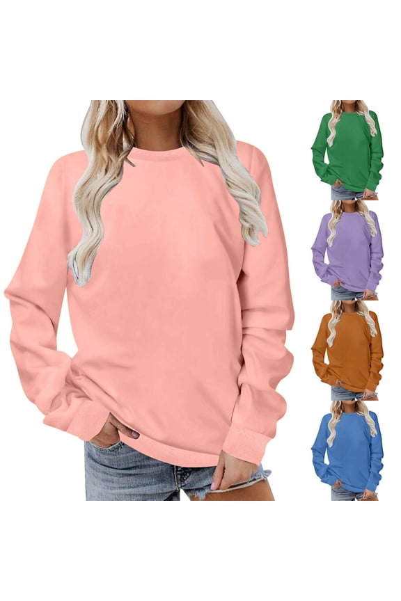 Sweatshirts for Women Women Long Sleeves Casual Shirts Color Round Neck Sweatshirt Crewneck Pullover Tunic Brown 5X