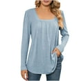 thumbnail image 1 of Hueook T Shirts for Women Graphic Women's Long Sleeve Square Neck Pleated Top/Shirt Sky Blue XL, 1 of 5