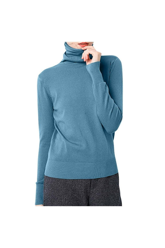 T Shirts for Women Trendy Women's R-Neck Long Sleeve Loose Solid Color Blouse Blue S