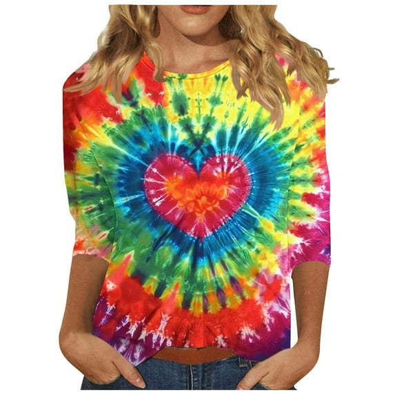 Hueook T Shirts for Women V Neck T Shirts for Women Fashionable Women's Pullover Printed Casual Round Neck 3/4 Sleeve Multicolor S