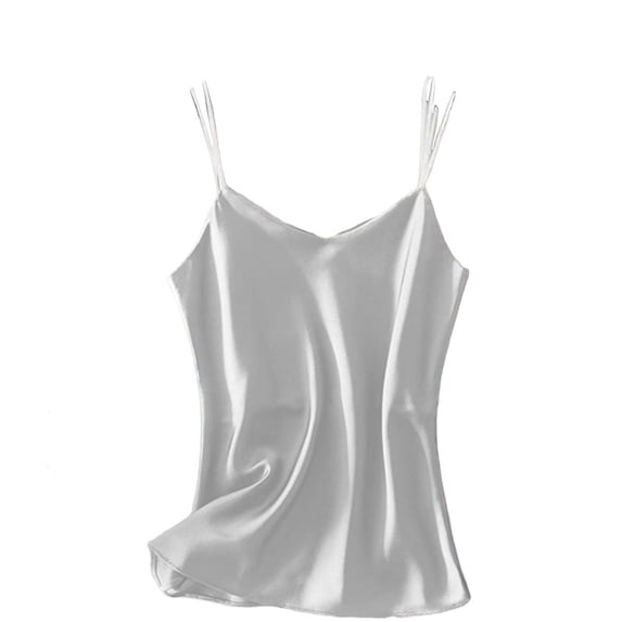 Hueook Tank Tops for Women Halter Tops Women's Solid Color V-Neck Sleeveless Camisoles Pullover Casual Fashionable Tank Top Silver L
