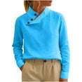 thumbnail image 1 of Hueook Tops for Women Trendy Button down Women's Casual Stand-up Collar Long-sleeved Regular Top T-shirt Sky Blue S, 1 of 6