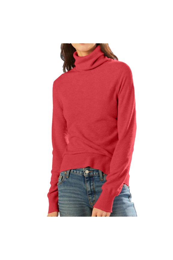 Tops for Women Trendy Turtleneck Women's Winter High-Neck Sweater Stack-Neck Versatile Pullover Knit Top Slim Base Layer T-Shirt Red L