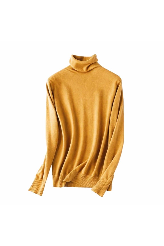 Tops for Women Trendy Turtleneck Women's Winter High-Neck Sweater Stack-Neck Versatile Pullover Knit Top Slim Base Layer T-Shirt Yellow L