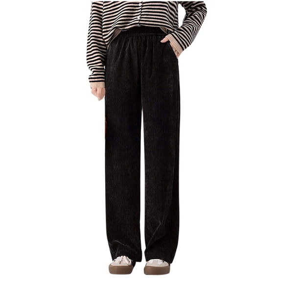 Hueook Track Pants Women Stretchy Work Pants Womens Solid Color Double Sided Snow Velvet Loose Sports and Leisure Straight Leg Pants Black XL