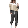 thumbnail image 1 of Hueook Travel Outfits For Women 2 Piece Sets Women's Hooded Drop-shoulder Sleeve Elastic Waist Drawstring Pockets Long Pants Set Khaki XL, 1 of 5
