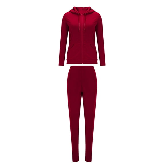 Hueook Travel Outfits For Women 2 Piece Sets Womens Solid Color Hooded Pocket Zipper Fashionable Casual Sports Two-piece Suit Red S