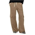 thumbnail image 1 of Hueook Trousers Pants for Women Comfy Pants Women's Solid Color Sports Loose Casual Wide Leg Leggings Khaki 2X, 1 of 8