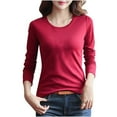 thumbnail image 1 of Hueook Tshirts Shirts for Womens Flannel Shirts Long Sleeve Women's Summer Fashionable Long Sleeved T-shirt Women's Long Sleeved Round Neck Top/shirt Wine XL, 1 of 4