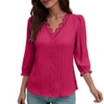 thumbnail image 1 of Hueook Tshirts Shirts for Women Tee Shirt Fashion Women's V-Neck 3/4 Sleeve Casual T-shirt Solid Blouse Hot Pink M, 1 of 5
