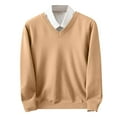 thumbnail image 1 of Hueook Ugly Christmas Sweater Men Men's Fashionable Solid Color Pullover V-neck Knitted Casual Long Sleeved Slim Sweater Khaki XL, 1 of 5
