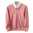 thumbnail image 1 of Hueook Ugly Christmas Sweater Men Men's Fashionable Solid Color Pullover V-neck Knitted Casual Long Sleeved Slim Sweater Pink XL, 1 of 5