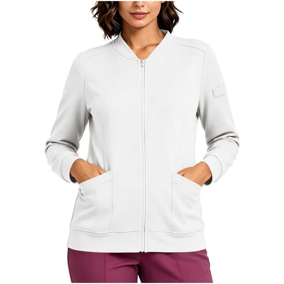 Hueook Uniforms Women's Scrub Jacket Hoodie Nursing Long Sleeve Zipper Trendy Slim fit Elastic Nurse's Uniform with Pockets Pen Hole S