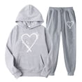 thumbnail image 1 of Hueook Valentine's Day Date Night Outfit for Women's Valentine's Day Print Fall/Winter Hoodie Sweatpants Long Sleeve Hoodie Set Suits Gray 2X, 1 of 2