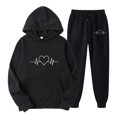 thumbnail image 1 of Hueook Valentine's Day Womens Sets 2 Piece Outfits Women's Valentine's Day Print Fall/Winter Hoodie Sweatpants Long Sleeve Hoodie Set Suits Black XL, 1 of 2