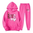 thumbnail image 1 of Hueook Valentines Day 2 Piece Set Women's Casual Printed Pocket Hoodie with Long Sleeves and Pants Set Hot Pink M, 1 of 5
