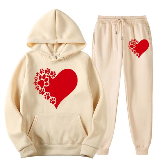 Hueook Valentines Day 2 Piece Set Women's Casual Solid Printing Long Sleeve Pockets Elastic Waist Bandage Pockets Long Pants Sets Khaki 3X