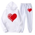thumbnail image 1 of Hueook Valentines Day 2 Piece Set Women's Casual Solid Printing Long Sleeve Pockets Elastic Waist Bandage Pockets Long Pants Sets White L, 1 of 4