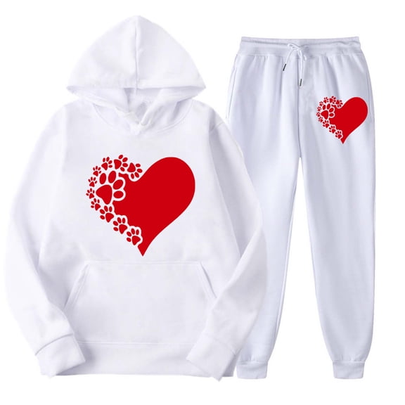 Hueook Valentines Day 2 Piece Set Women's Casual Solid Printing Long Sleeve Pockets Elastic Waist Bandage Pockets Long Pants Sets White XL