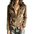 thumbnail image 1 of Hueook Velvet Jacket for Women V Neck Long Sleeve Zip Up Slim Fit Casual Party Coat Khaki M, 1 of 5