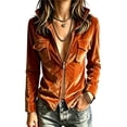 thumbnail image 1 of Hueook Velvet Jacket for Women V Neck Long Sleeve Zip Up Slim Fit Casual Party Coat Orange M, 1 of 5