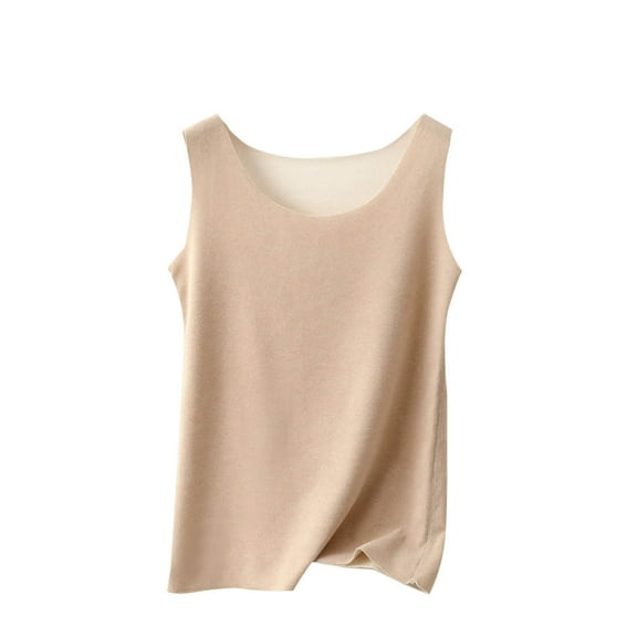 Hueook Vest Tops for Women Women's Fashionable Casual Solid Color Slim Suspender Round Neck Khaki M