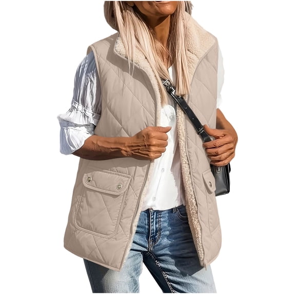 Hueook Vest for Women Sleeveless Zip Up Multi Pockets Casual Work Utility Vest Coat with Pockets Khaki M