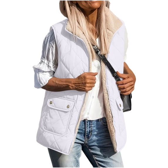 Hueook Vest for Women Sleeveless Zip Up Multi Pockets Casual Work Utility Vest Coat with Pockets White 3X