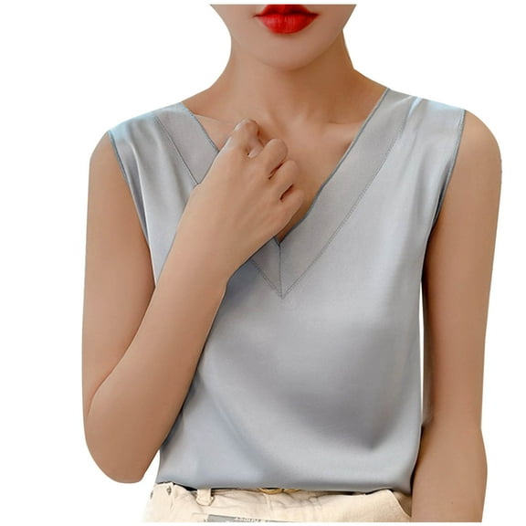 Hueook Vest for Women Women's Summer Casual and Fashionable Solid V-neck Round Sleeveless Light Blue 2X