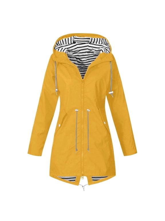 Waterproof Jacket Hooded Rain Jacket Outdoor Plus Size Raincoat Long Hooded Trench Lined Windbreaker Travel Outdoor Hooded Jackets Yellow 4X