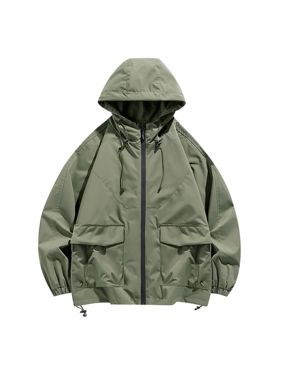 Waterproof Jacket Relaxed-Fit Outdoor New Outdoor Hiking Hardshell Jacket Warm Windproof Casual Jacket Green 2X