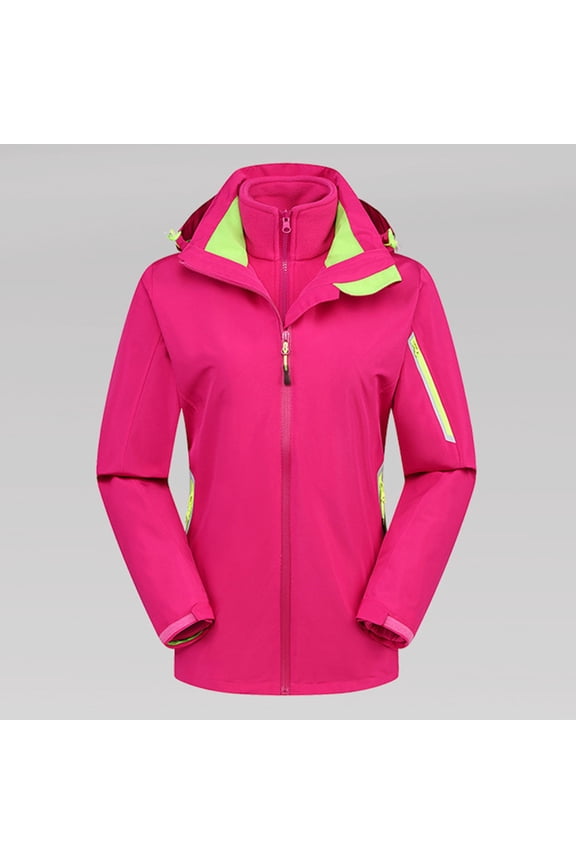 Waterproof Jacket Women Lightweight Travel Winter Solid Reflective Three In One Removable Sports Hiking Suit Outdoor Sprinting Suit Windproof Hooded Coat Pink 3X